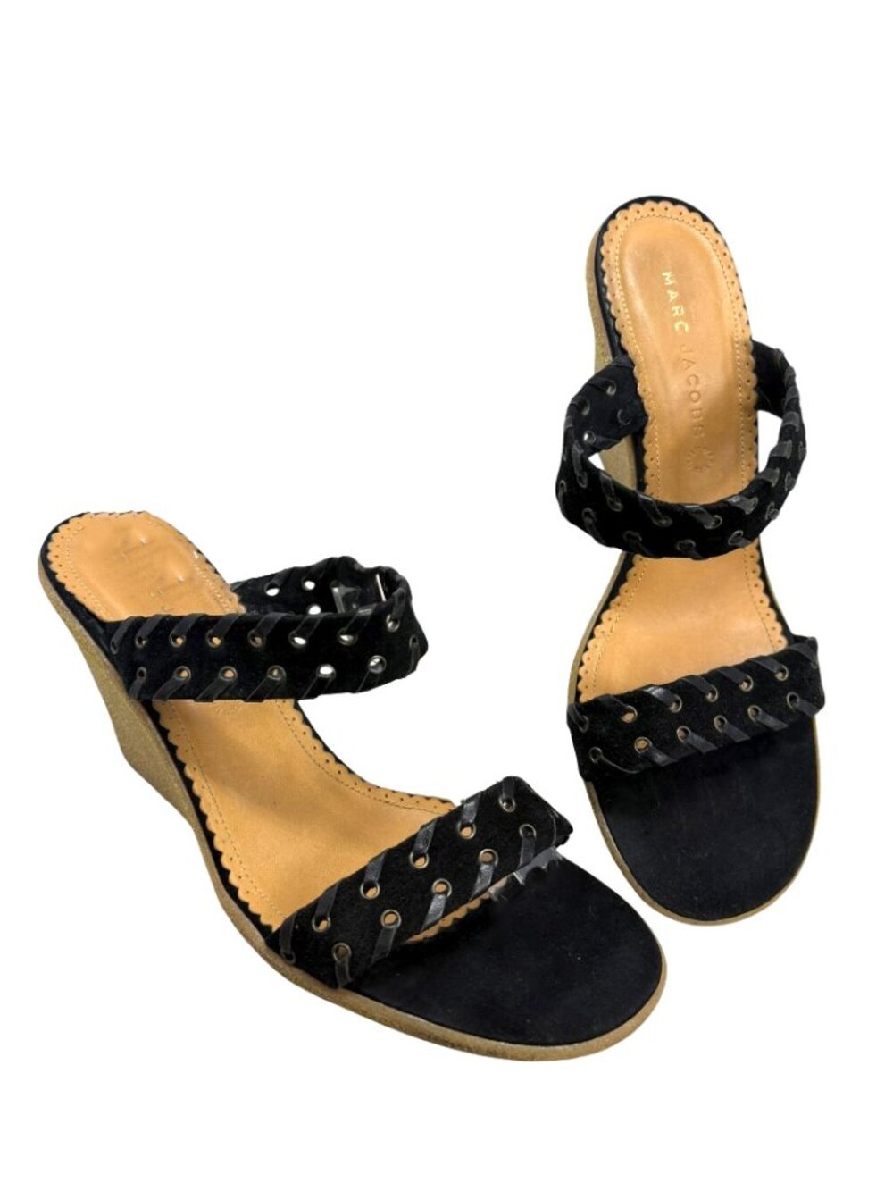 Marc Jacobs Y2K Black Suede Crepe Wedge Sandal Italy